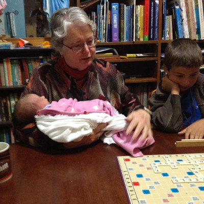 Helping Nanna play Scrabble