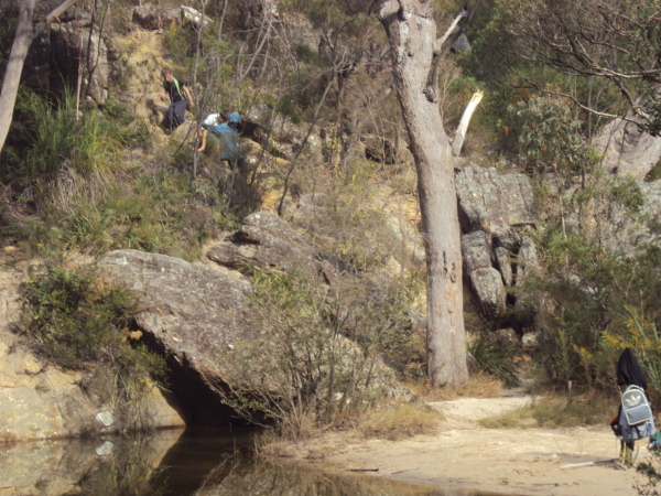 clambering over rocks